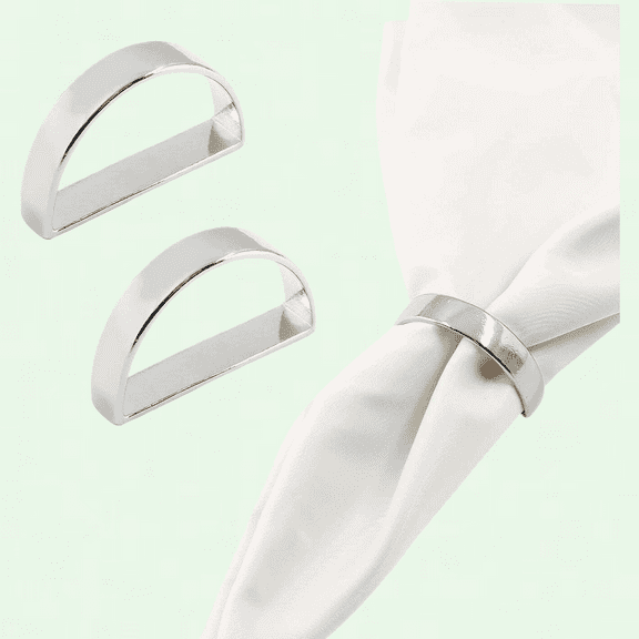 Silver Napkin Rings Set of 6, Zinc Alloy Napkin Ring Holders Metal Semicircle Serviette Buckles for Party, Table, Wedding, Kitchen, Dinner, Metallic Adornment