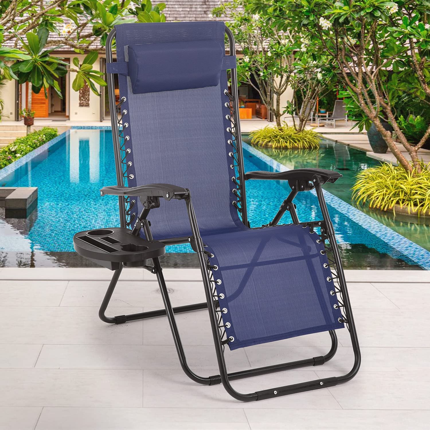 Zero Gravity Blue Folding Reclining Chair Chaise Lounge Benche Pool Beach Garden 