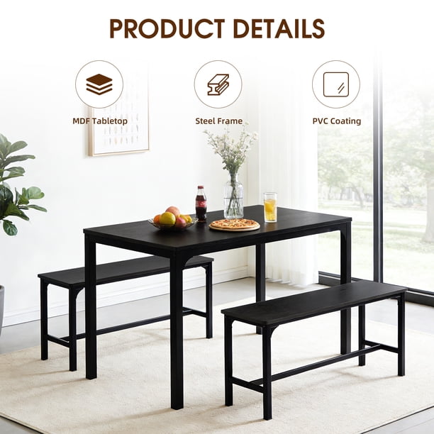 edx Dining Table Set for 4 with 2 Benches, Space-Saving Ideal 4