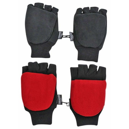 Black & Red 2-Pack Men's Convertible Fingerless Gloves With Mitten Cover