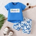 thumbnail image 2 of TOWED22 Toddler Baby Boy Summer Outfit Kids Cotton Printed Clothes Casual Short Sleeve Shirt Pants Set(Blue,12-18 M), 2 of 9