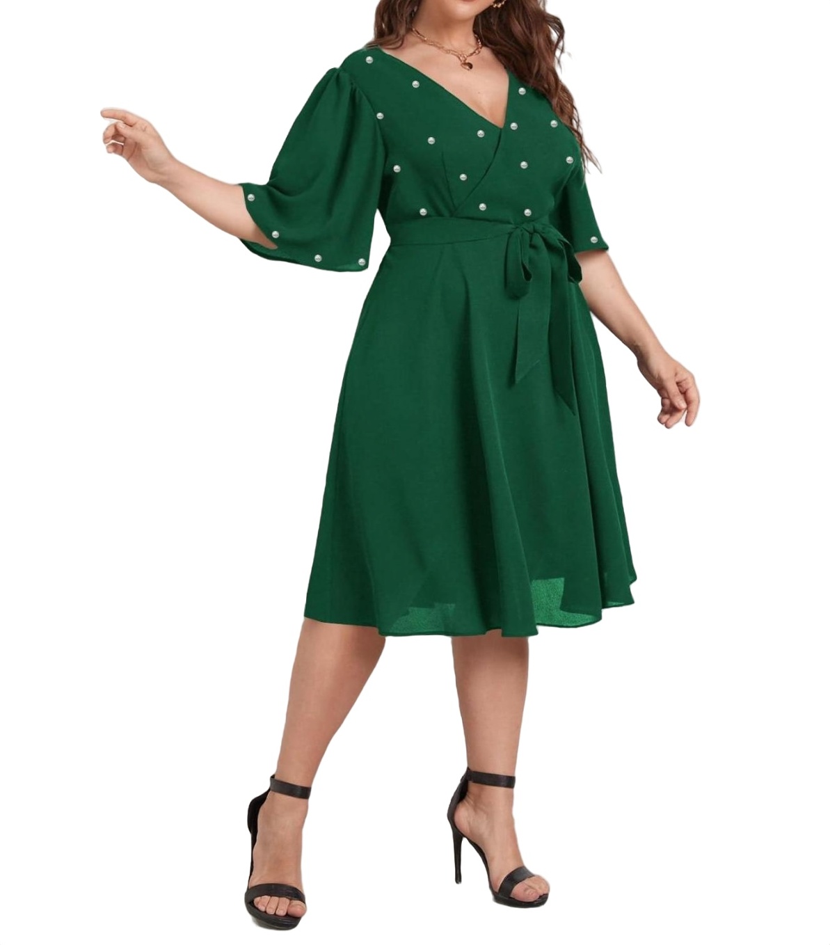 Womens Plus Size Dresses Elegant Plain V neck A Line Dark Green 0XL