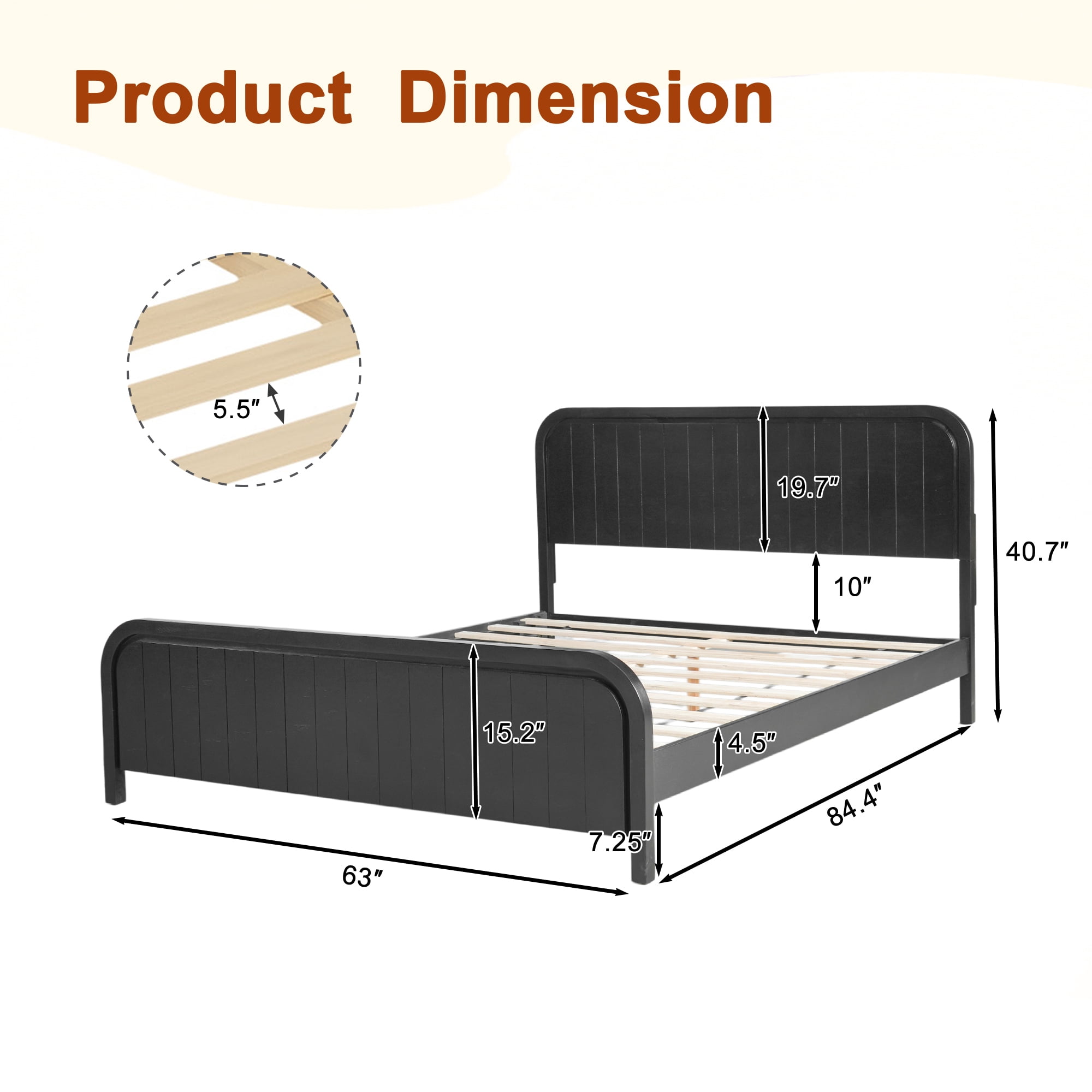 Euroco Wood Queen Size Platform Bed with Headboard, Noise-Free Design Bed Frame, Black