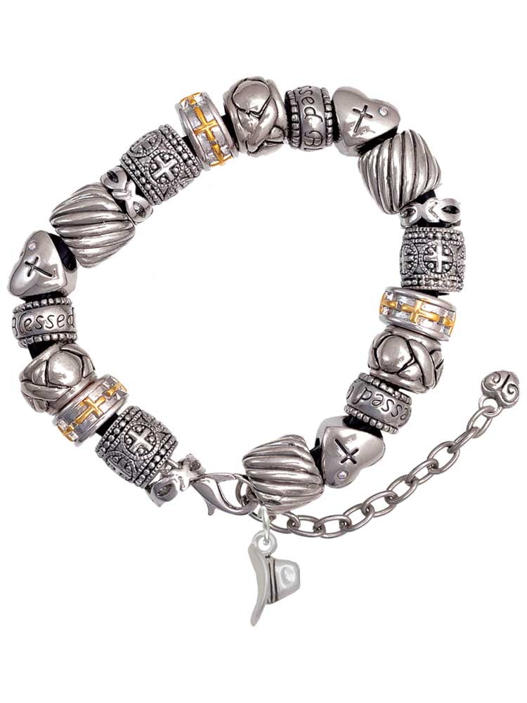 Silver-Tone Charm Bracelet Western/Cowboy/Cowgirl Bank Robber/Horse/Boot/Hat+ 