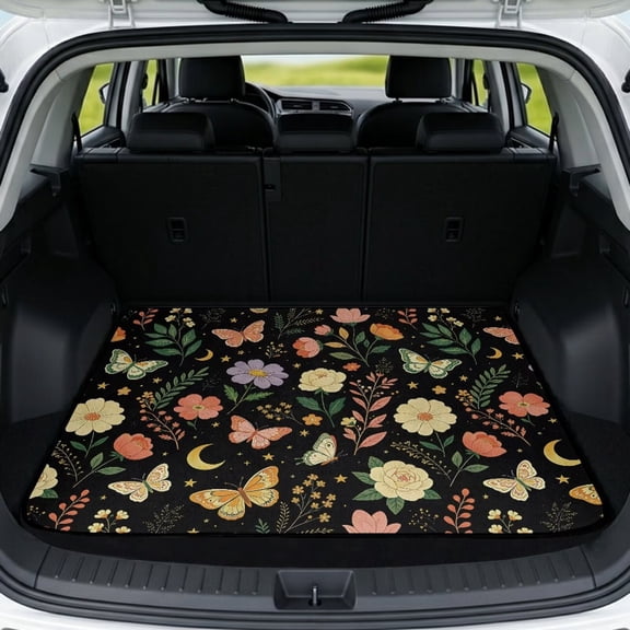 Xixirimido Universal Car Trunk Mat, All Weather Trunk Protection Cargo Liner Stylish Auto Interior Accessories Durable Cargo Mat 29" x 39", Butterfly Floral Moon Star