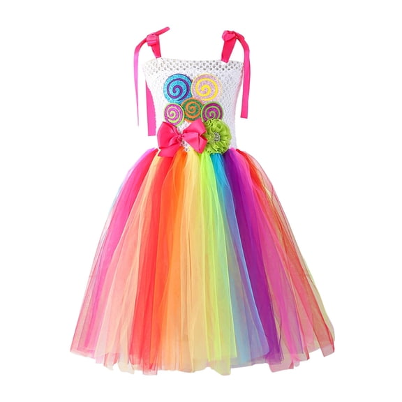 Bmisegm Girls Summer Dresses Carnival Lollipop Candy Sleeveless Tutu Dress for Girls