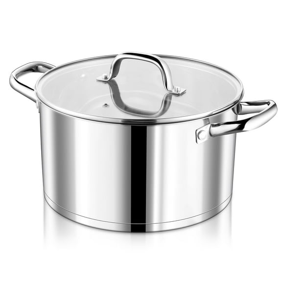Vesteel 6 QT Stock Pot with Lid, Stainless Steel Cookware for Stewing Simmering, Tri-ply Bottom for Induction Gas Electric Stove, Heavy Duty & Food Grade