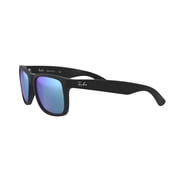Ray-Ban Justin Sunglasses for Women and Men with Rubber Black Frames and Blue Flash Lenses, Size 55