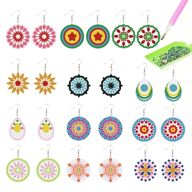 Pendientes Pintura Diamantes 12 Pares Doble Cara para Mujeres Y Niñas Artesanal