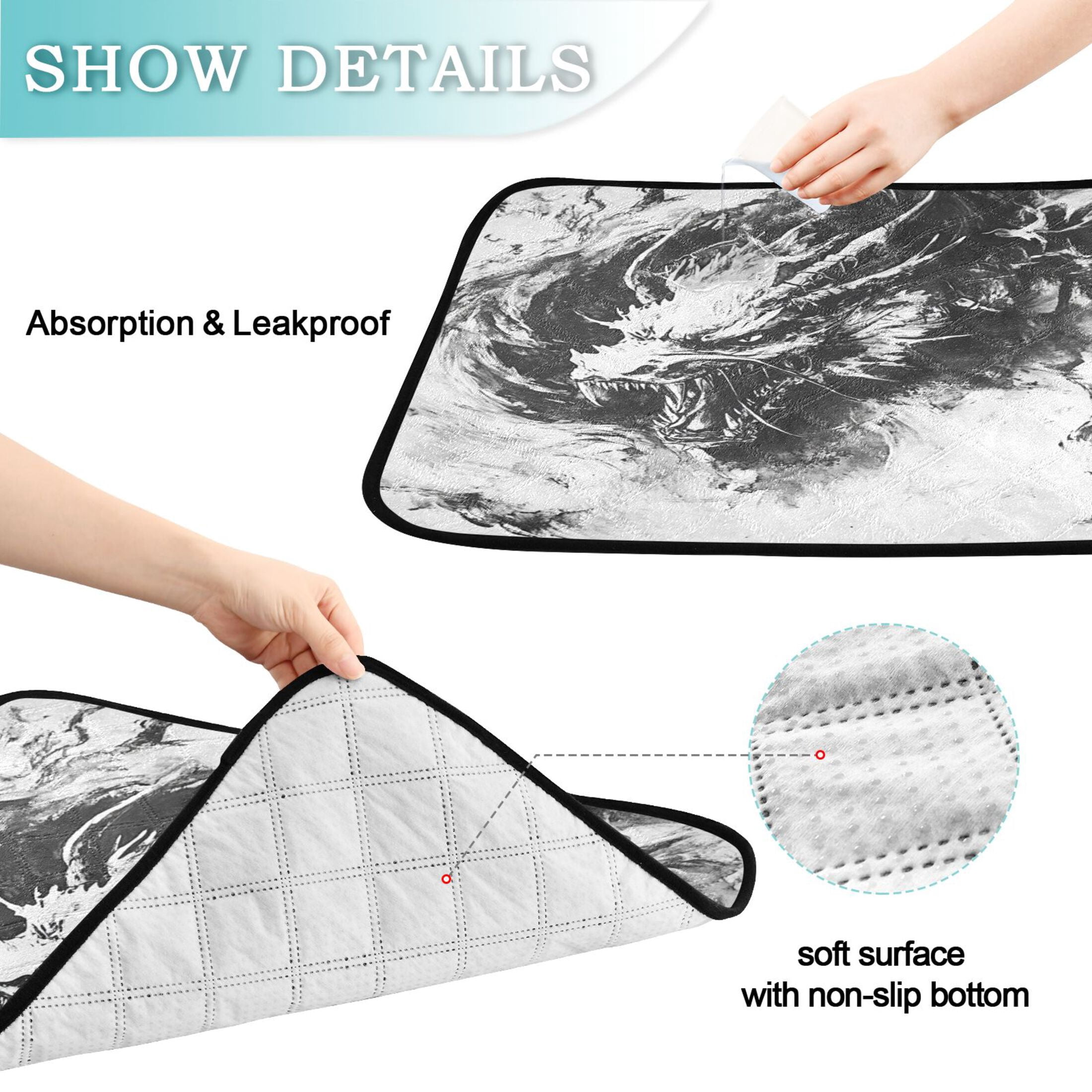 Qxltty Black Dragons Cat litter Pads Pet Set of 3 Diaper Mats Center Anti-leakage Layer Absorbent Soft and Comfortable