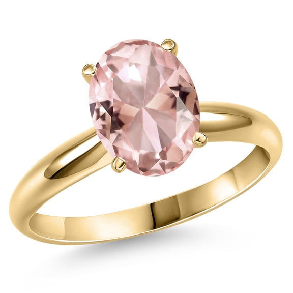 Gem Stone King 14K Yellow Gold Peach Nano Morganite Engagement Ring for Women | 3.88 Cttw | Oval 11X9MM | Gemstone October Birthstone | Size 9