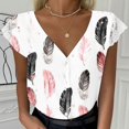 thumbnail image 2 of Lilgiuy Women Causal Lace Stitching Floral Printing Short Sleeve Buttons V-Neck T-shirt Tops Blouse Cardigan(Pink,4) Winter Clothes for 2022, 2 of 5
