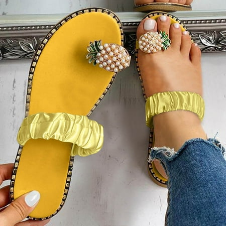 

Gzztg Slippers for Women Summer Sandals Ladies Pineapple Sandals Clip Toe Flip Flops Boho Casual Slippers Beach Shoes