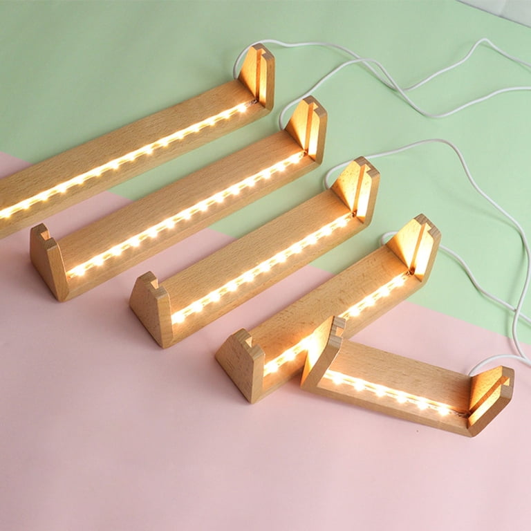 HSOKEW Wooden LED Light Base - Adjustable 3-Stage Dimming Display Stand For Crystals, Trophies & Figurines