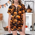 thumbnail image 2 of GDREDA Pyjamas d'Halloween Ensemble 2 Pcs Pyjamas pour Enfants Imprimé Graphique Manches Courtes Chemise à Boutons Shorts Ensemble de Pyjama (Orange, 6-7 Ans), 2 of 5