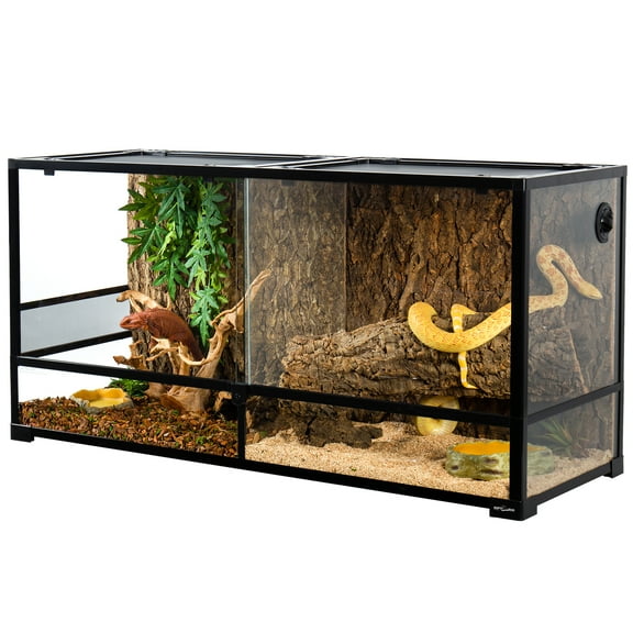 REPTI ZOO 120 Gallon Large Reptile Terrarium 48" x 24" x 24" Knock-Down Glass Reptile Tank with Divider