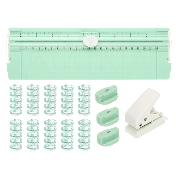 Uxcell Paper Cutter Trimmer, A4 Straight Small Portable Paper Slide Paper Slicer with Hole Punch, Replacement Blade and Binder for Craft Cardstock, Label Card, Scrapbook, Green