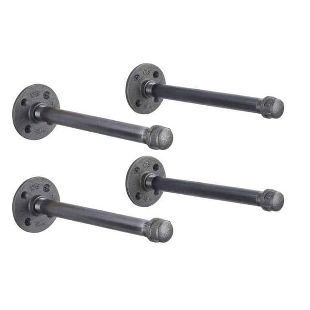 Pipe-Decor.com Industrial Shelf Brackets Set of four Industrial Steel Grey Iron Fittings Flanges and Pipes Vintage Hanging Wall Mounted Shelving