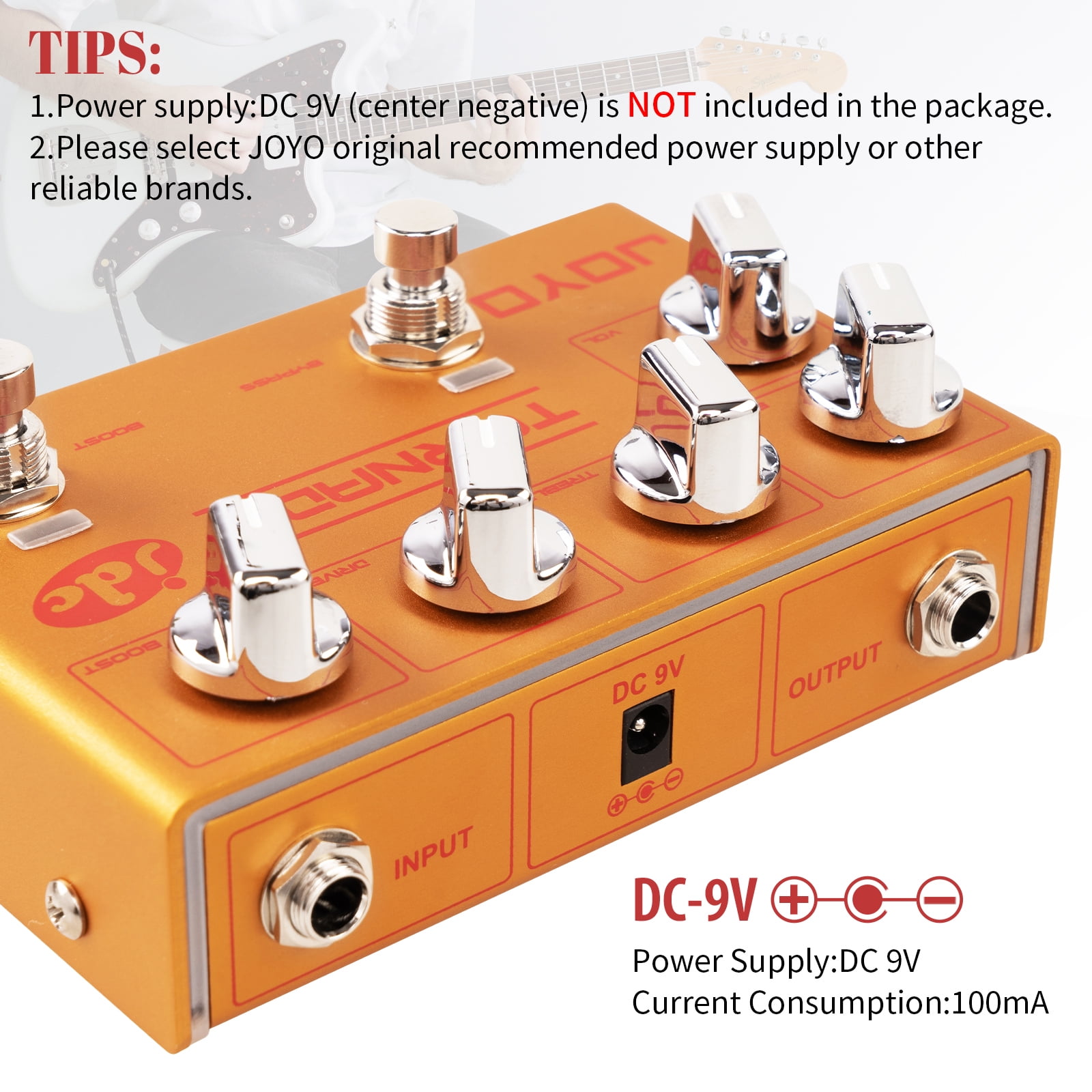 JOYO R-21 TORNADO Metal Alloy Overdrive & Boost Guitar Effect Pedal, Dual Channel with Independent Footswitch for Electric Guitar