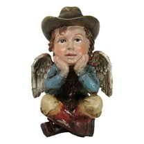 Country Rustic Western Cowboy Angel Wearing Hat And Red Boots Sitting Figurine