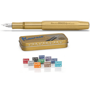 Kaweco Brass Sport Fountain Pen F + Kaweco ink 10 Assorted Colors