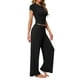 thumbnail image 4 of Conjuntos de pijama para mujer INSPIRE CHIC, camiseta de manga corta de punto, pantalones anchos de pierna larga con volantes, atuendos de 2 piezas, conjuntos de lounge PJ XL negro, 4 of 6