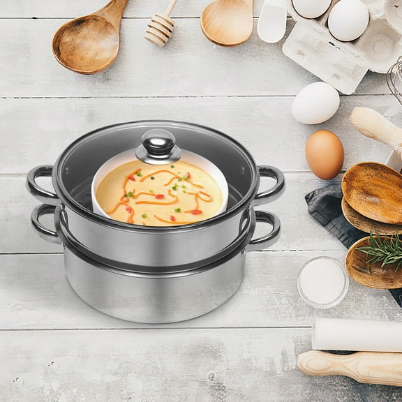 5 Tier Stainless Steel Steamer Cooker Steam Pot Kitchen Food Cooking   Glass lid Silver for Solenoid Stoves