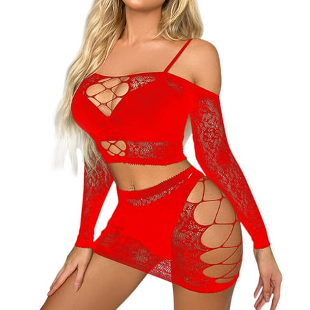 Midwennn Women Sexy Lingerie Sleepwear Nightwear Fishnet Sheer Lingerie Nightgown Womens Lace Robe Lingerie Long