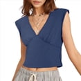 thumbnail image 1 of Camisetas Sin Mangas para Mujer, Cuello en V Profundo, Espalda Plisada, Camisetas para Salir, Estilo Y2K, Ropa de Calle. Azul M, 1 of 7