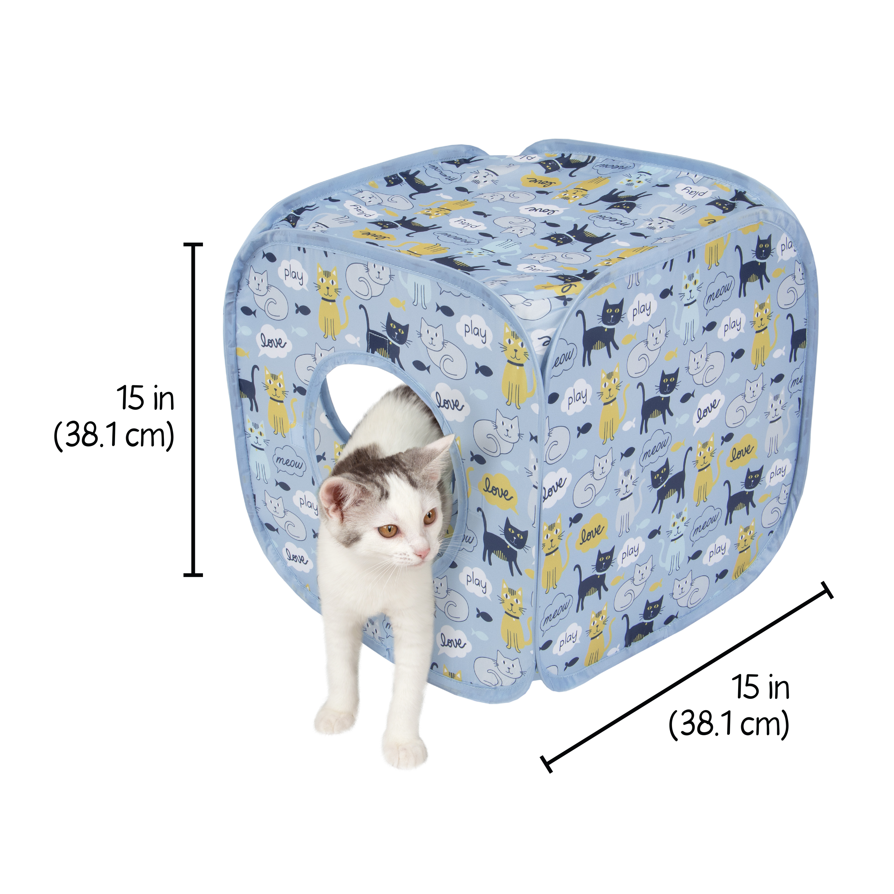 Kitty City Cat Print Play Furniture House, Play Cube, Blue