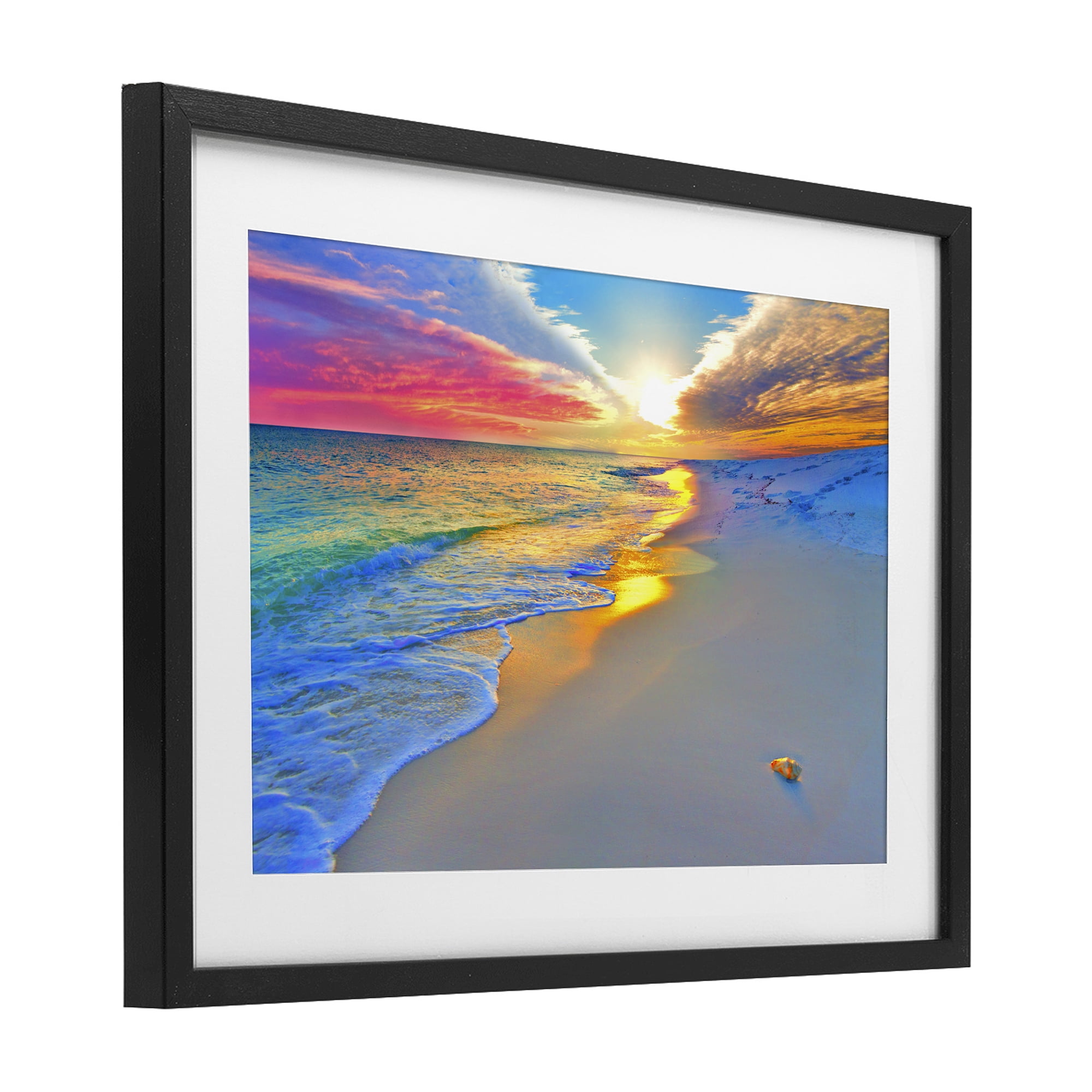 Stupell Industries Prismatic Rainbow Sunset Beach Black Framed Print Under Glass, design by Eszra Tanner
