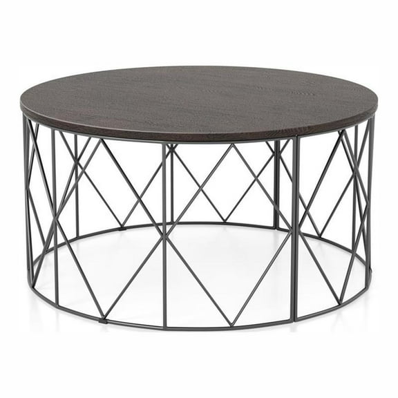 Furniture of America Borche Industrial Wood Round Coffee Table in Walnut