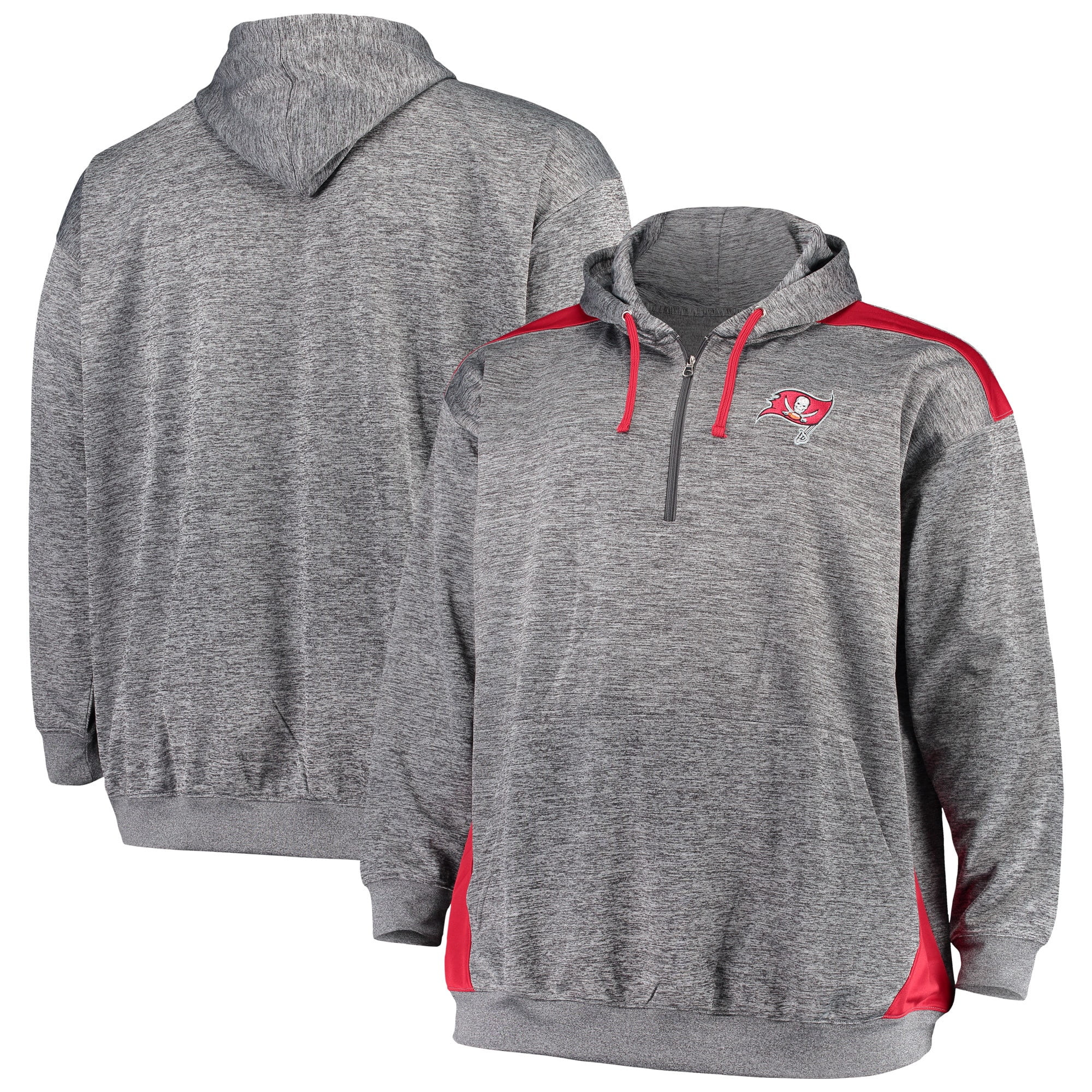 Tampa Bay Buccaneers Profile Big & Tall Quarter-Zip Fleece Hoodie - Heathered Charcoal/Red