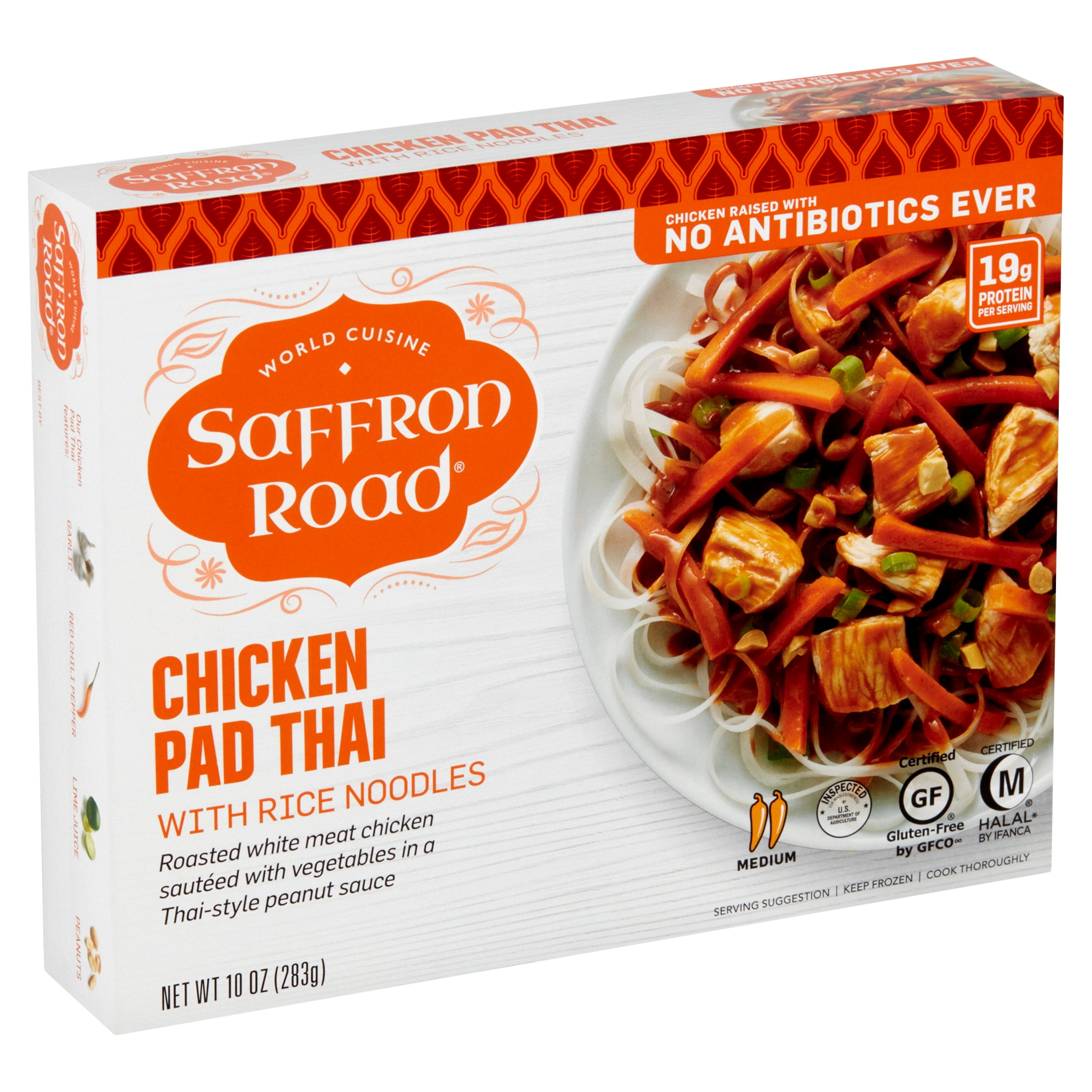 Saffron Road Gluten Free Chicken Pad Thai With Rice Noodles 10 Oz Frozen Dinner Walmart Com