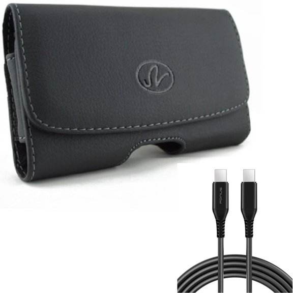 PD Fast Charger Cord 10ft Long USB-C Cable w Leather Case Belt Clip for Samsung Galaxy A53 5G,A33 5G Phones - Power Wire (Type-C to Type-C) Sync, Swivel Holster Loops Cover