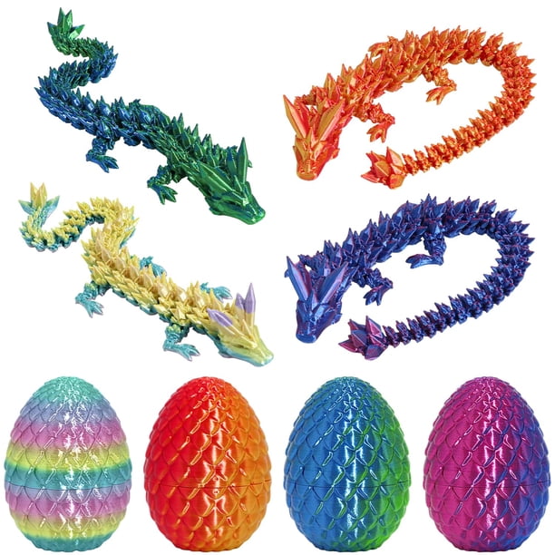 Set de huevos de dragón con forma de animal de cristal impreso en 3D para niños, 4 unidades