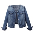 thumbnail image 1 of HBFAGFB Womens Denim Jackets Ripped Button Down Long Sleeve Jean Jacket Versatile Coats Blue Size XXXXL, 1 of 1