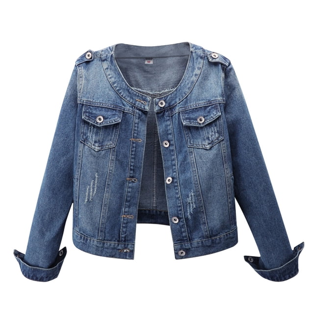 HBFAGFB Womens Denim Jackets Ripped Button Down Long Sleeve Jean Jacket Versatile Coats Blue Size XXXXL