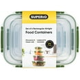 thumbnail image 2 of Superio Plastic Airtight Food Storage Containers, Set of 4 Sealed Clear Container Bowls with Lids, BPA Free, Rectangular, Green, 2 of 3