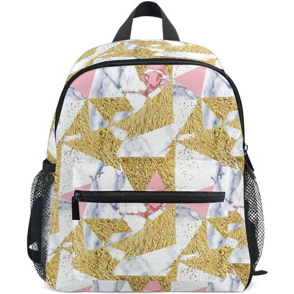 12inch Backpack with Name Tag Marble Gold Triangles School for Backpacks