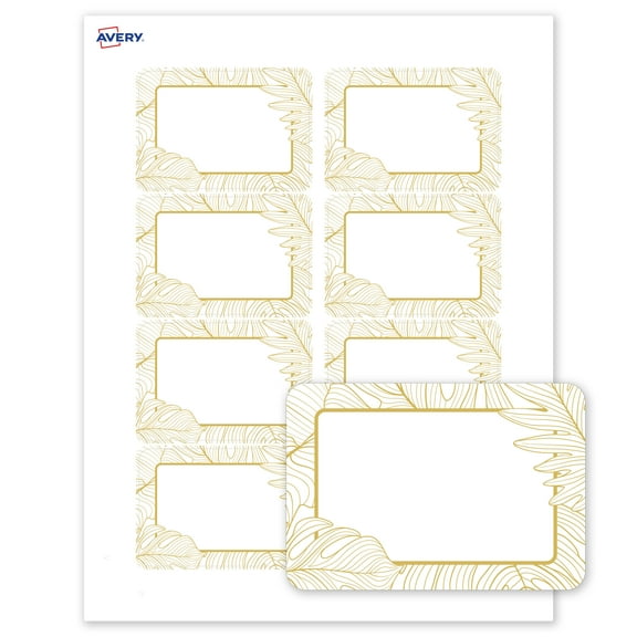 Avery Rectangle Adhesive Name Badges, Gold Florals, 2-1/3" x 3-3/8"