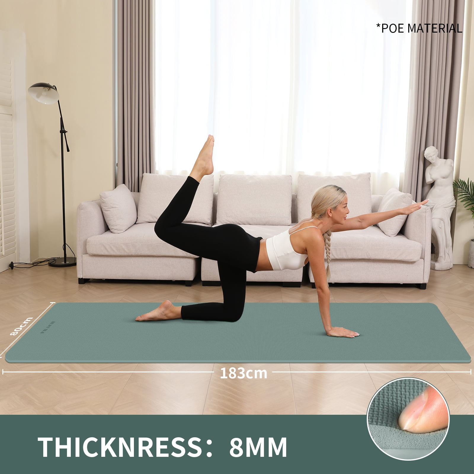 Frach Yoga Mat Extra Wide 31.5",0.3" Thick with Strap,Eco-friendly Anti-Slip Workout Mat for Outdoor and Home,Travel and Gym(Green)
