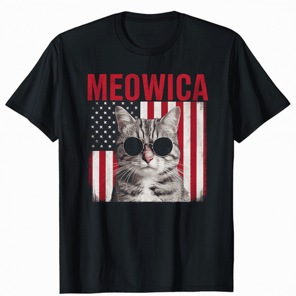 4th of July Cat Kitty US Flag Sunglasses Cat Lovers T-Shirt