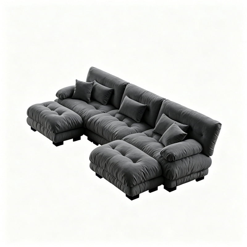 ANPPORT Cloud Couch Sleeper Sofa, Chenille Gray 3-Seater Modular Sofa with 2 Ottomans, 3 Lumbar pillows, 2 Pillows, Comfy Deep Seat Cloud Sofa, Convertible L-Shaped Floor Couch for Living Room