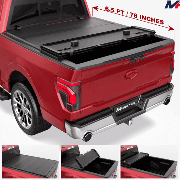 MOSTPLUS FRP 6.5FT 4-Fold Hard Truck Tonneau Cover for 2015-2026 Ford F150 Truck Bed On Top Quad Fold