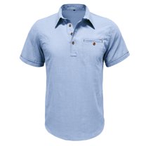 Polo Shirts for Men Solid Cotton Linen Short Sleeve Pull-On Golf Tees Tops Business Casual Lightweight Vacation T-Shirts with Pocket