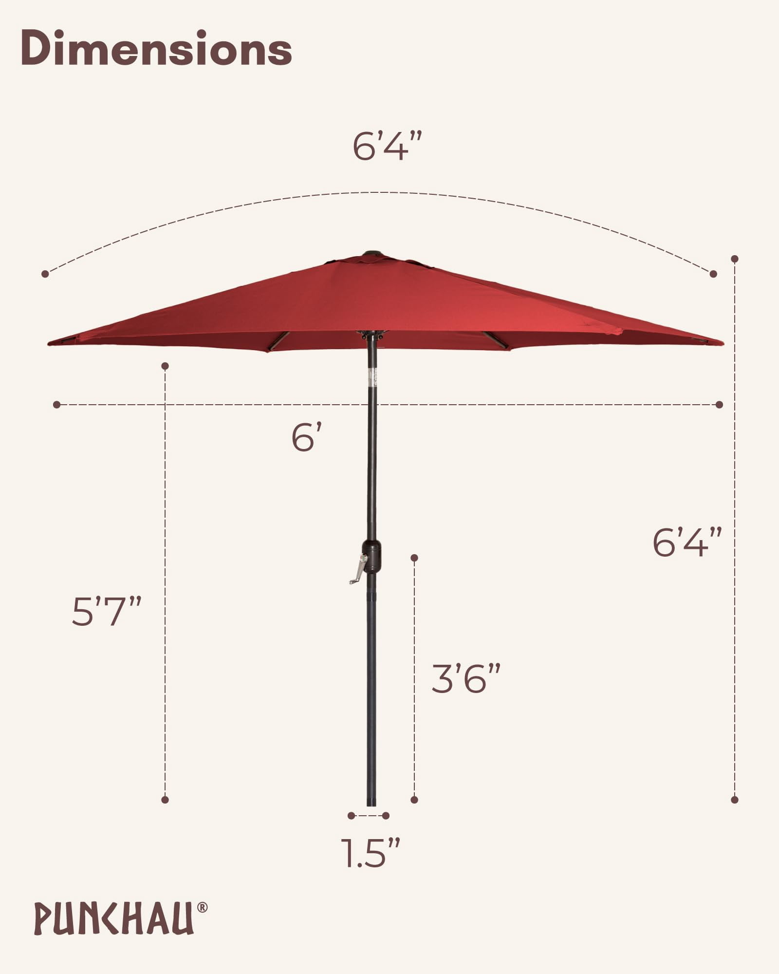 Punchau 6 Ft Outdoor Patio Umbrella, Easy Open/Close Crank and Push Button Tilt Adjustment - Wine Red Burgundy Market Umbrellas