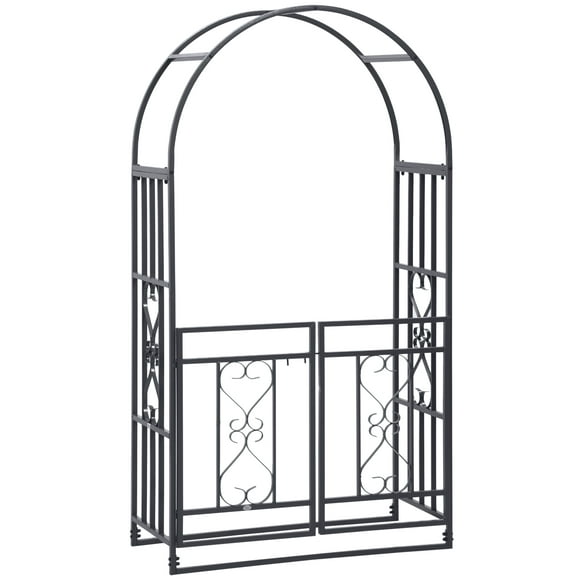 Outsunny 6.7 FT Steel Garden Arch with Gate Outdoor Courtyard Lawn Backyard