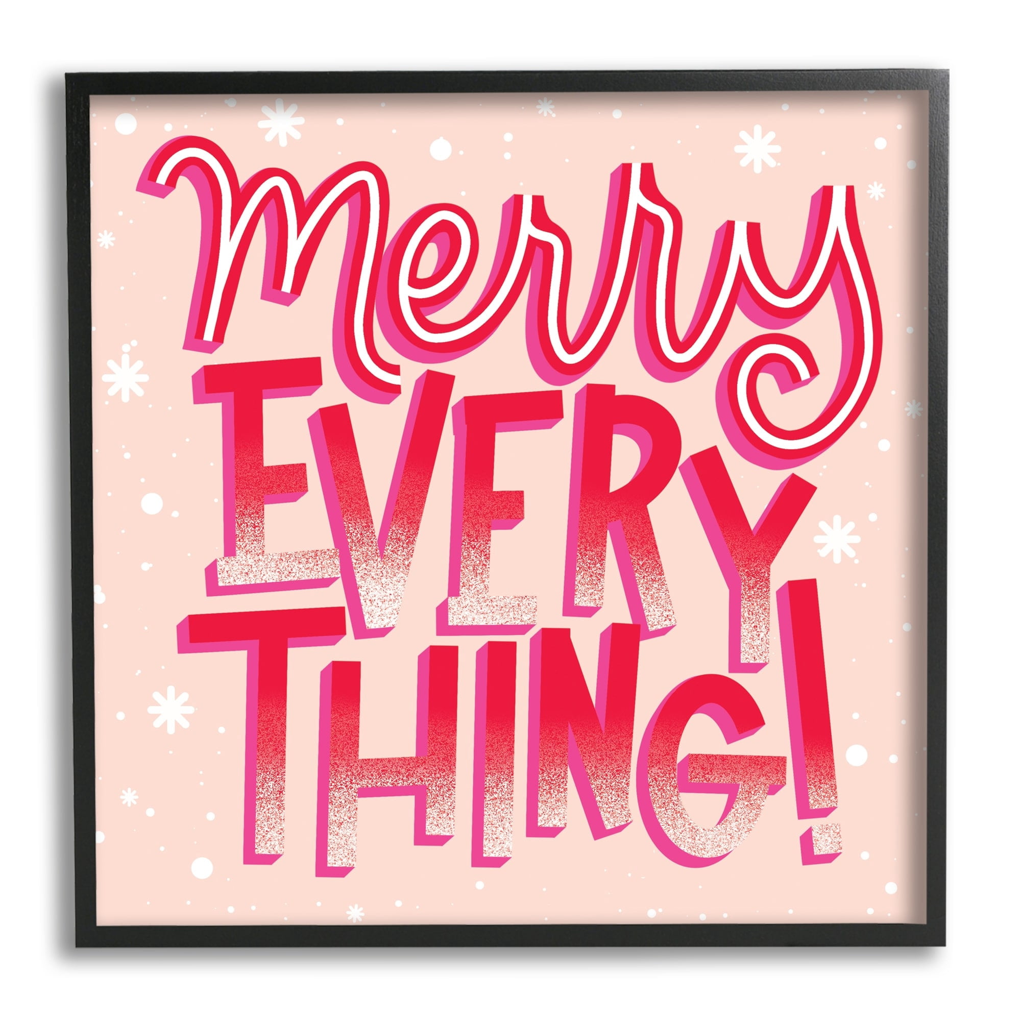 Merry Everything Festive Winter Holiday Patterned Typography Inspirational Graphic Art Framed Art Print Wall Art
