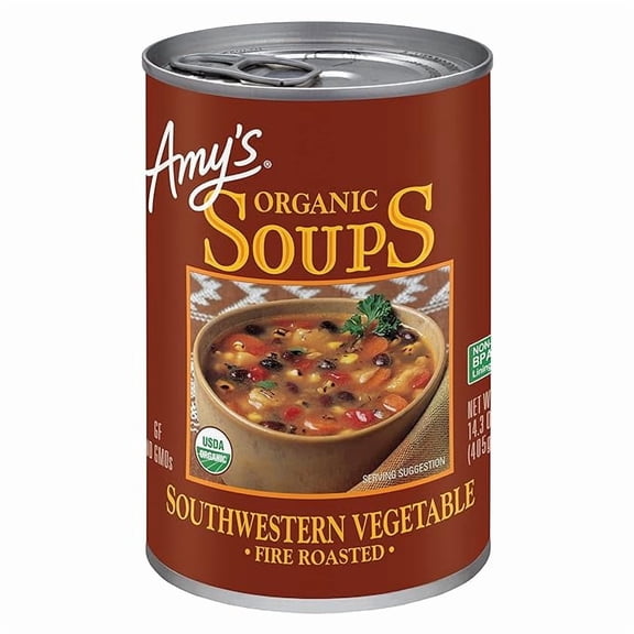 Amy’s Soup, Vegan Southwestern Fire Roasted Vegetable Soup, Gluten Free, Made With Organic Vegetables, Canned Soup, 14.3 Oz